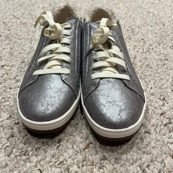 Aetrex Cozy Blake Silver Sneakers Sz 8.5 Womens Leather Metallic Comfort - Picture 4 of 8